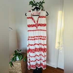 Beautiful Aztec, print white and red summer sleeveless dress